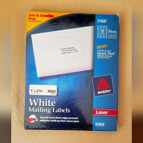Avery White Mailing Labels Style #5160 - Picture 5 of 6